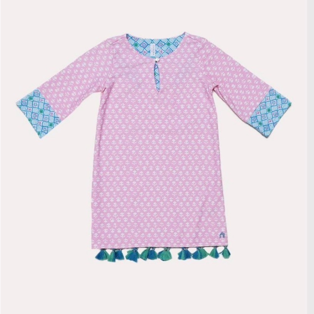 Cabana Life Pink Blue Tassel Patterned Swim Coverup Sz 10